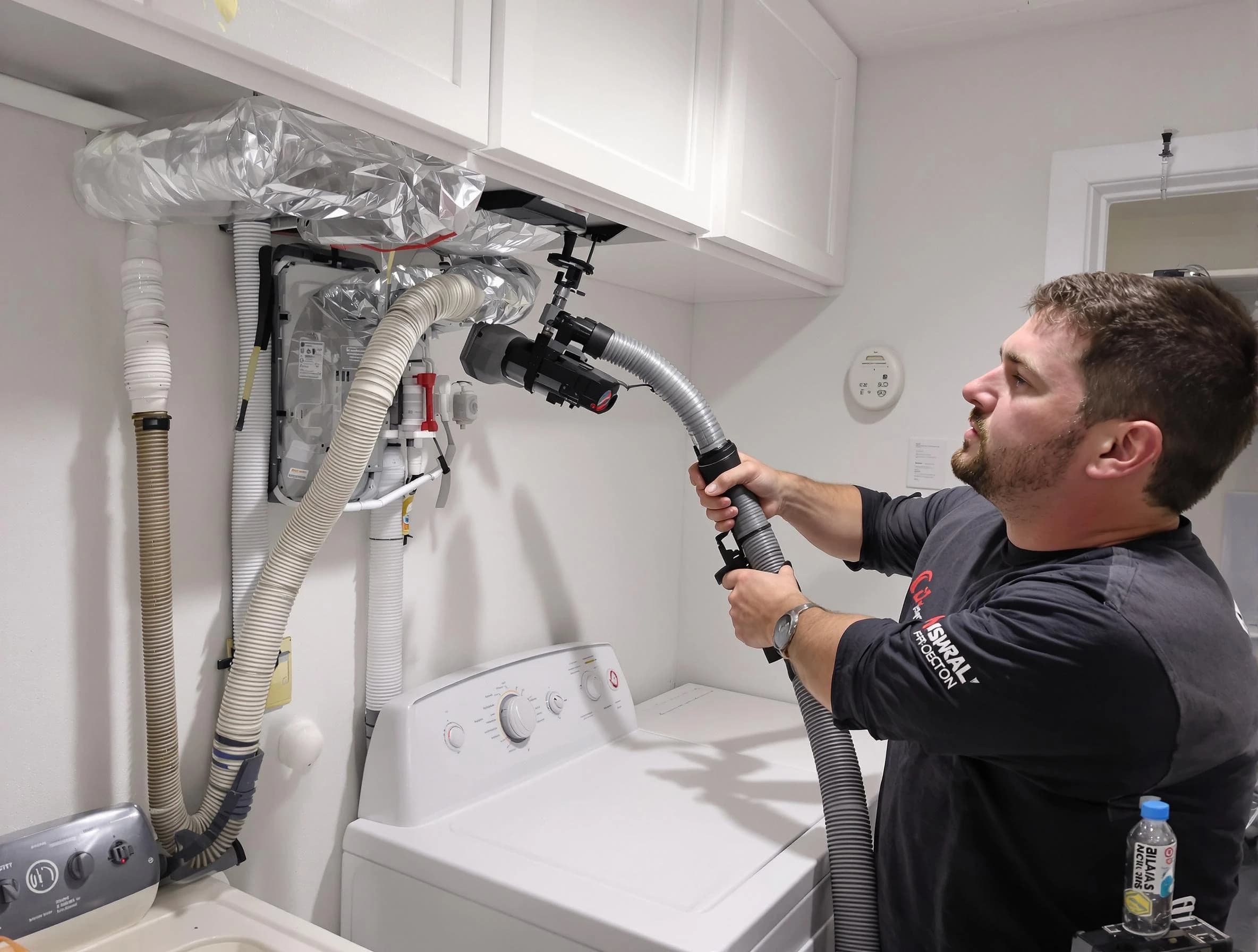 Burlington Dryer Vent Cleaning certified technician performing safety-focused gas dryer vent cleaning in Burlington