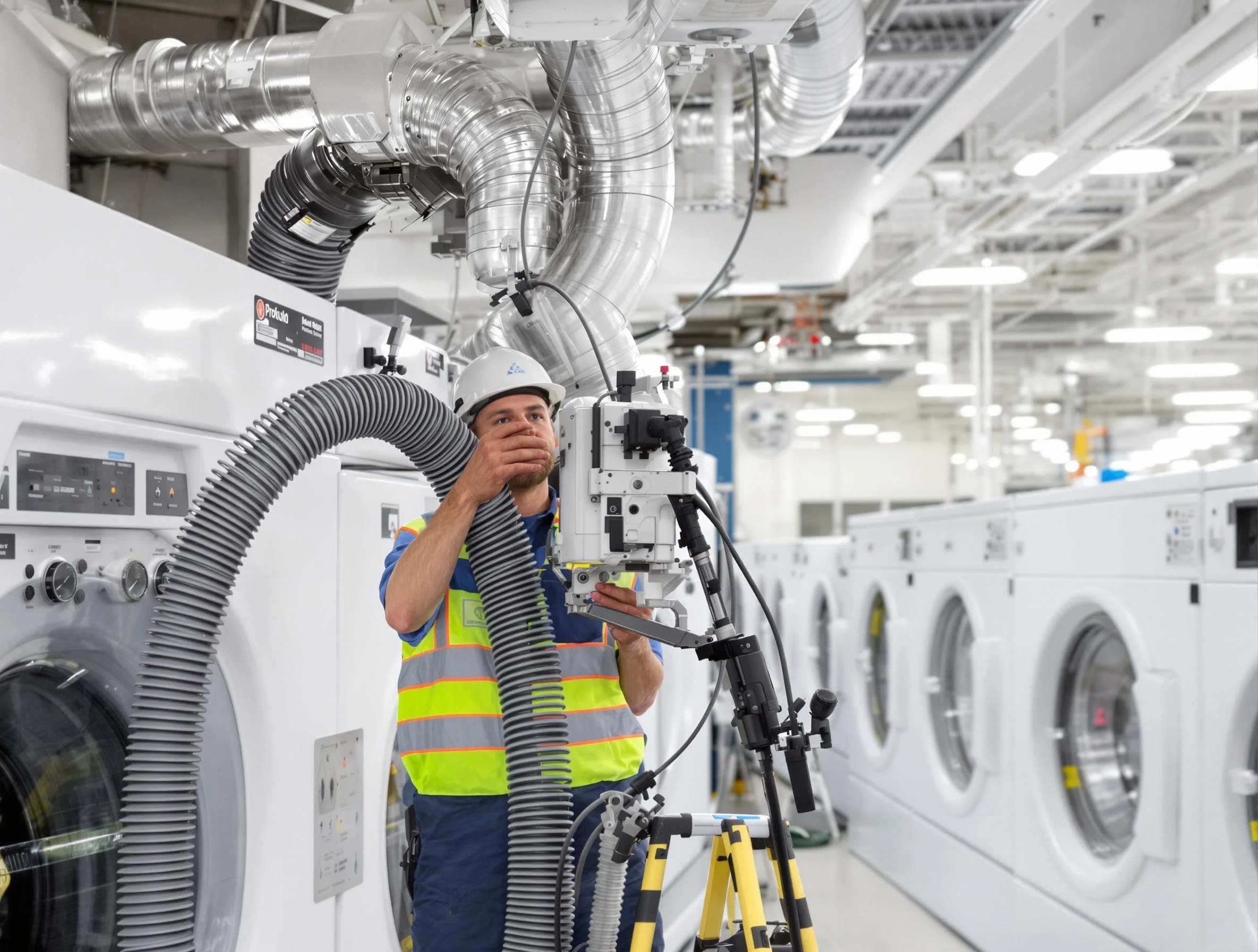 Burlington Dryer Vent Cleaning team performing commercial-grade dryer vent cleaning at a business facility in Burlington