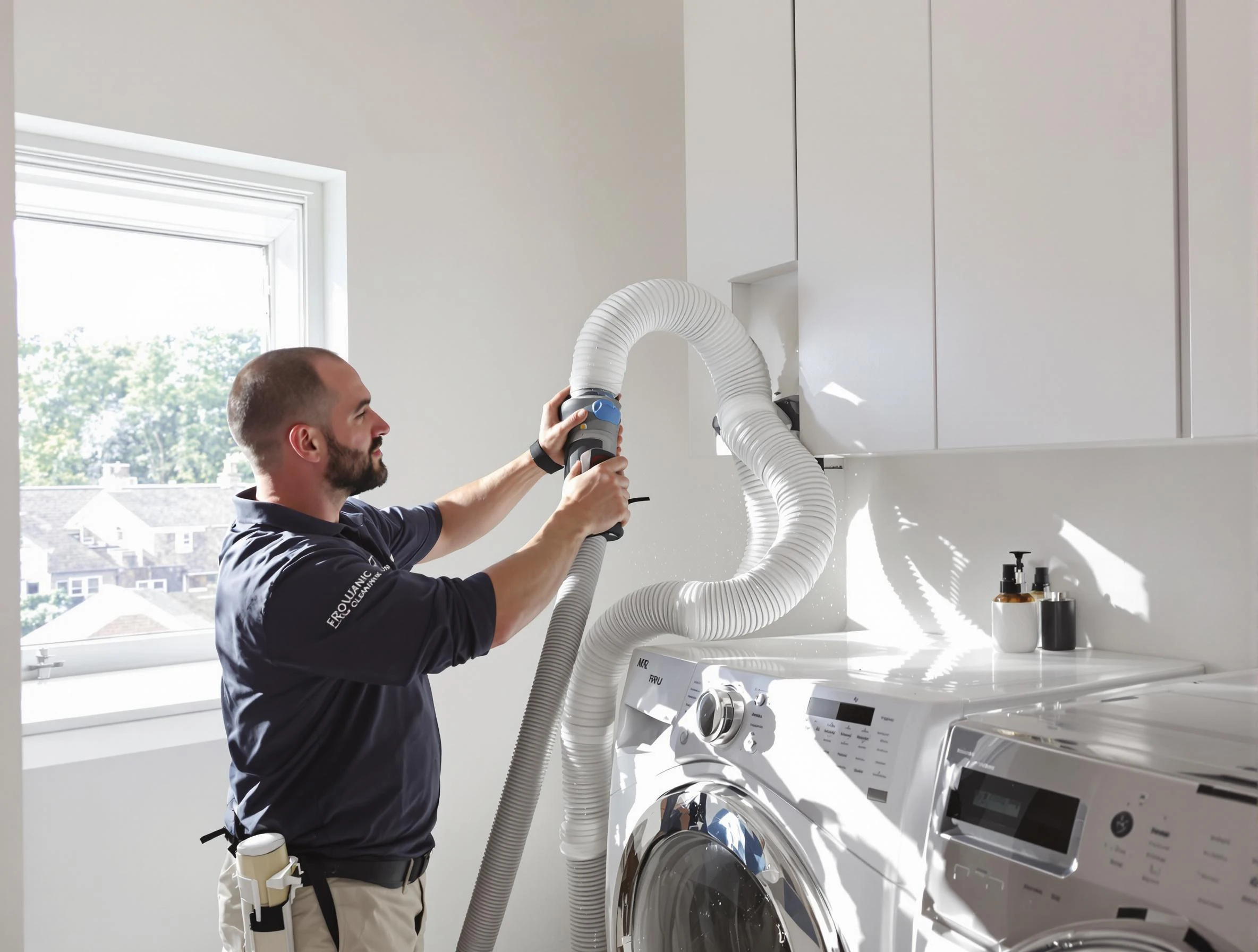 Certified Burlington Dryer Vent Cleaning technician performing dryer vent cleaning in Burlington