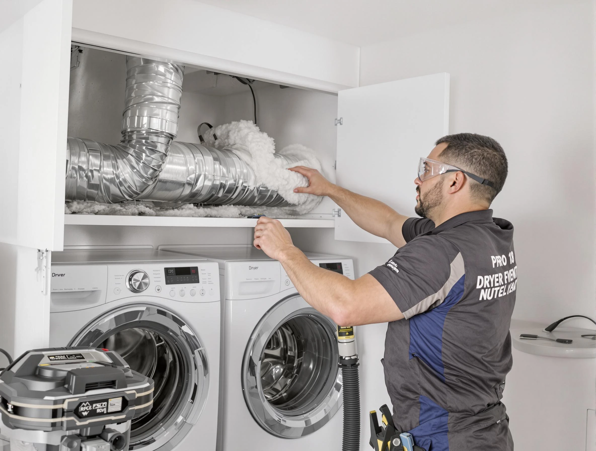 Burlington Dryer Vent Cleaning certified technician performing specialized gas dryer vent cleaning in Burlington