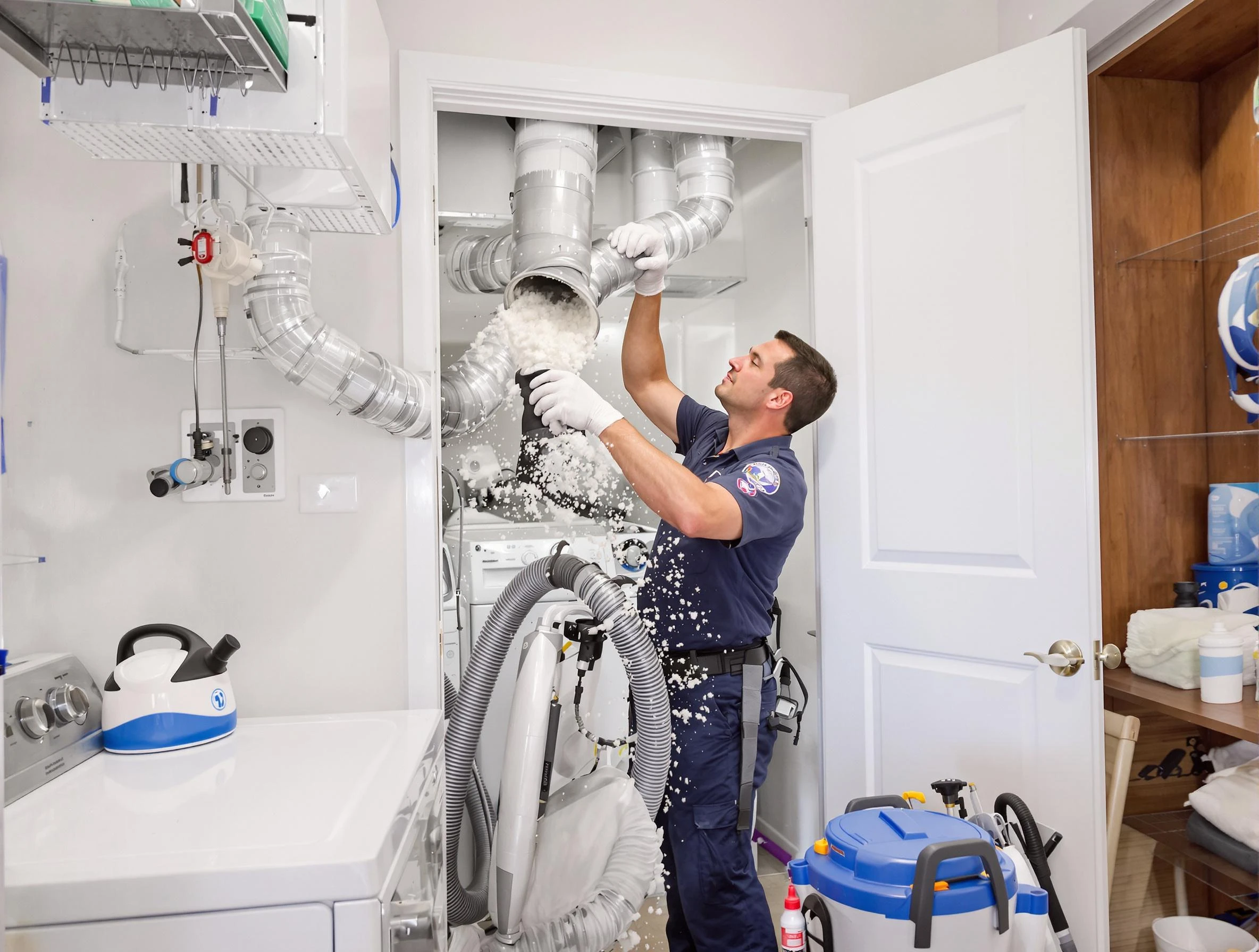 Burlington Dryer Vent Cleaning technician delivering thorough residential dryer vent cleaning service in Burlington